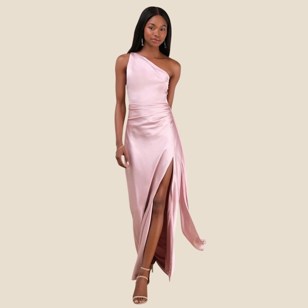712 | Lulus Signature Elegance Dusty Lavender Satin One-Shoulder Maxi Dress‎ Sm